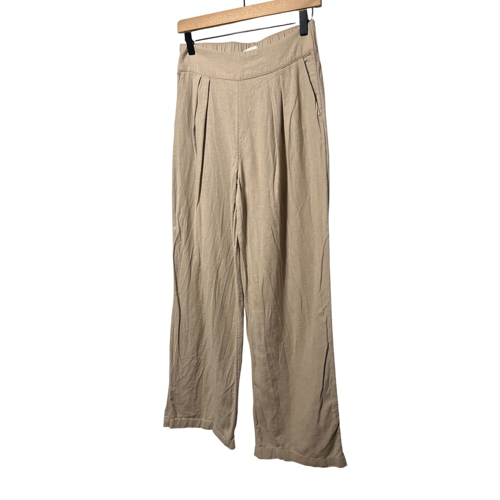 Abercrombie & Fitch Linen Blend High Rise Wide Leg Pleated Pants Beige Sz Small